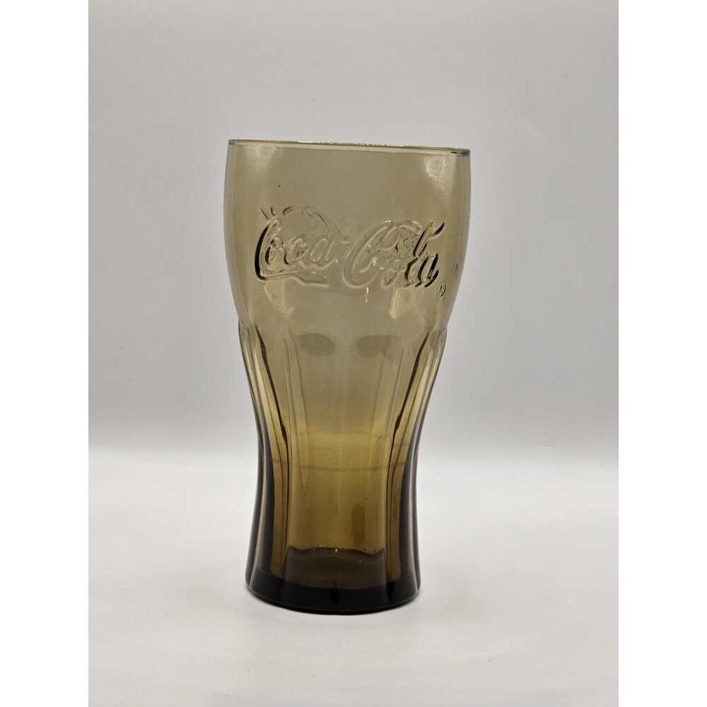 Coca Cola Amber Contour Glass Embossed Logo Coke Collectible Drinking Glass